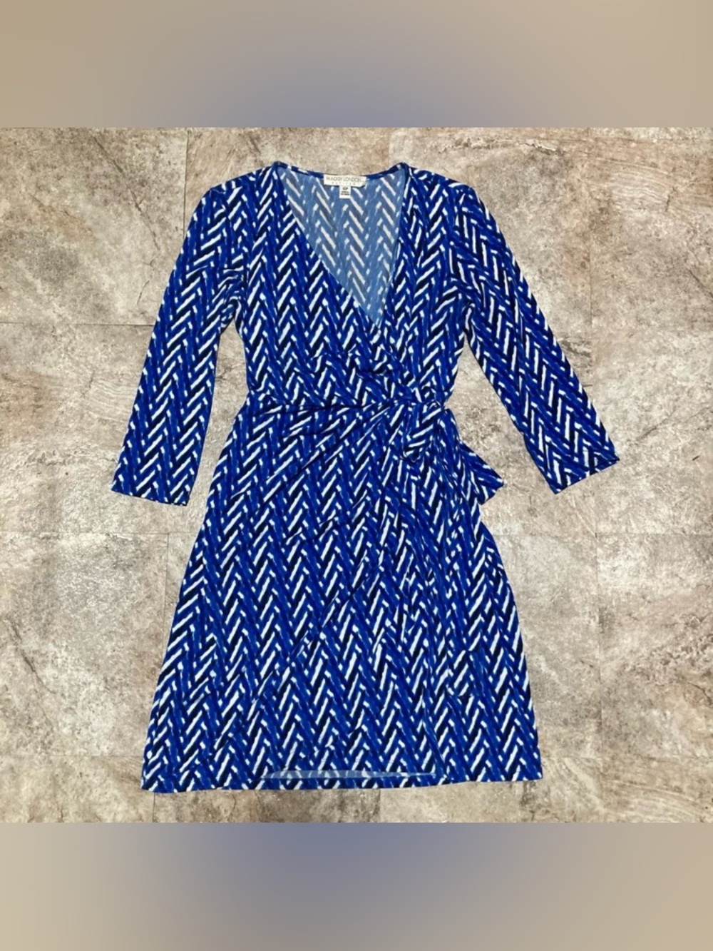 Maggy London Blue and White Long Sleeve Wrap Dress